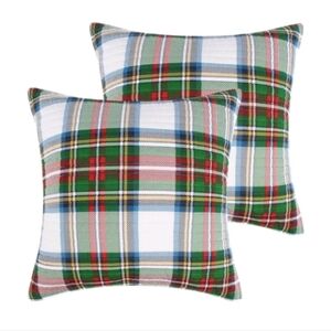 Levtex Home Festive Baubles Plaid Quilted Euro Sham – Set of 2 – 26x26 NWOT